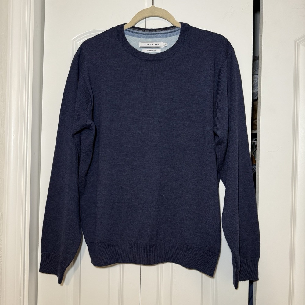 Men's CONEY ISLAND Crew Neck Prima Merino Wool  Blue  Size XL Sweater Pullover